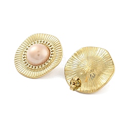 Orecchini a bottone in acciaio inossidabile 304 placcato oro 14k rotondo piatto&nbsp;EJEW-P258-32G-02