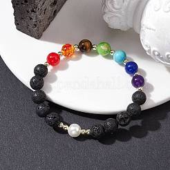 Pulsera elástica con piedras preciosas mixtas naturales y sintéticas con tema de chakra&nbsp;BJEW-JB10161