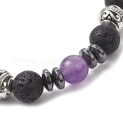 Bracelets extensibles en pierres précieuses naturelles mélangées et en pierre de lave pour femmes&nbsp;BJEW-JB12768