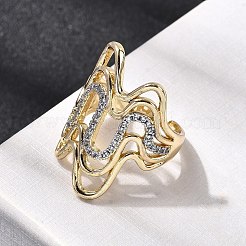Messing Micro Pave klare Manschettenringe aus Zirkonia&nbsp;RJEW-H262-02G
