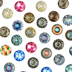 100 Stück bedruckte halbrunde Kuppel-Cabochons aus Glas&nbsp;GGLA-FS0001-13