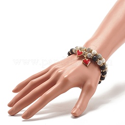 2 pz 2 colori braccialetti elastici in pietra lavica naturale con perline di strass&nbsp;BJEW-JB07723