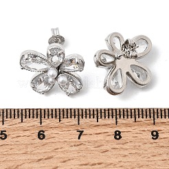 Ohrstecker aus Messing mit Mikropflaster und klarem Zirkonia in Blumenform&nbsp;EJEW-P333-02P