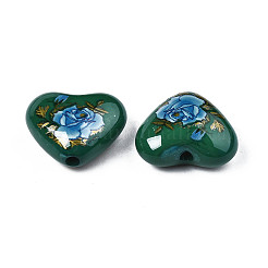Perles cardiaques acryliques opaques de fleurs imprimés&nbsp;SACR-S305-28-N02