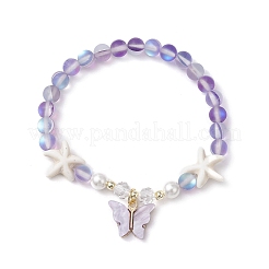 5 bracciale elastico in pietra di luna sintetica e perline di vetro&nbsp;BJEW-JB11855