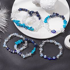 Set di braccialetti elastici con pietre preziose miste naturali e sintetiche da 6 pezzo&nbsp;BJEW-JB10133