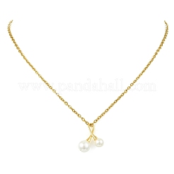 Collana da donna con ciondolo a ciliegia in ottone e perla di conchiglia&nbsp;NJEW-JN06245