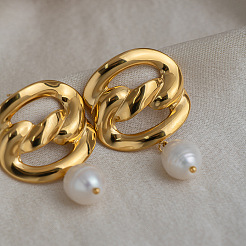 Pendientes colgantes de perlas de agua dulce de acero inoxidable 304 para mujer&nbsp;VW9874