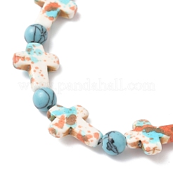 5 bracciale elastico con perline rotonde e croce in turchese sintetico&nbsp;BJEW-JB12341