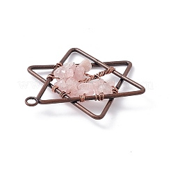 Pentagramma quarzo rosa naturale filo di rame avvolto chip pendenti grandi&nbsp;G-E195-10R-01