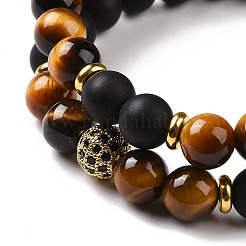 Set di 2 braccialetti elastici in pietra mista naturale e ottone con zirconi cubici per donna uomo&nbsp;BJEW-JB08942