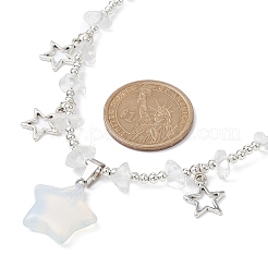 Collier plastron à breloques étoiles en opalite et alliage avec chaînes de perles à puces&nbsp;NJEW-JN04512-02