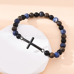 Braccialetti elastici rotondi in sodalite naturale&nbsp;BJEW-F493-06EB