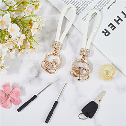 2 porte-clés tressé en cuir PU et alliage de strass&nbsp;KEYC-CL0001-15B