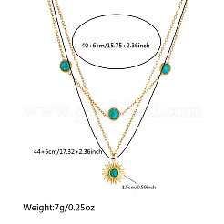 Collana a doppio strato con ciondolo a forma di sole in acciaio inossidabile 304 e turchese sintetico per donna&nbsp;WG3B16F-01