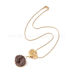 Collar con colgante de corazón de cuarzo natural y redondo plano con cadena de serpiente de acero inoxidable 304&nbsp;NJEW-K244-09G