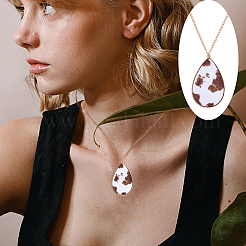 Collar con colgante de lágrima de piel sintética con estampado de vaca&nbsp;JX529J
