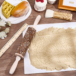 Mattarello in legno con stampa floreale&nbsp;AJEW-WH0314-689C