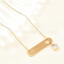 Collar largo ovalado con colgante redondo plano y cristales de acero inoxidable 304.&nbsp;NJEW-H093-08G