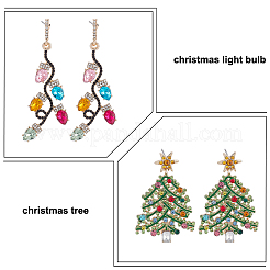 2 Paar 2 Stile Strass-Ohrstecker mit Weihnachtsbaum und Blatt&nbsp;EJEW-AN0001-99
