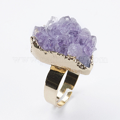 Einstellbar natürliche druzy Amethyst Fingerringe&nbsp;RJEW-E146-01