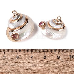 Colgantes de concha espiral natural con borde de latón dorado electrochapado&nbsp;SSHEL-Q101-05
