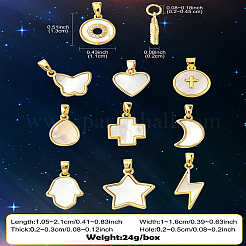 10 stücke 10 arten messing pflastern natürliche weiße muschel anhänger&nbsp;KK-CJ0002-56