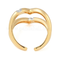 Anello polsino aperto in ottone a doppio strato con micro pavé di zirconi cubici trasparenti per donna&nbsp;RJEW-Q819-22G