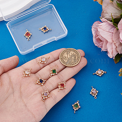 12 Stück 6 Farben Messing Pavé facettiertes Glas und Zirkonia Rauten Verbinder Charms&nbsp;KK-PH0014-03