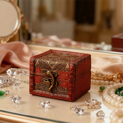 Quadratische Aufbewahrungsboxen für Schmucksets aus Holz im Retro-Stil mit Verschlüssen&nbsp;CON-CL0001-13A