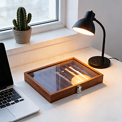 Aufbewahrungsbox aus Holz mit 10 Fächern für Uhrenarmbänder und Sichtfenster im Deckel&nbsp;CON-WH0112-078