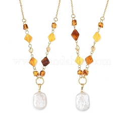 Collier avec pendentif rectangulaire en perle baroque naturelle keshi&nbsp;NJEW-JN06664