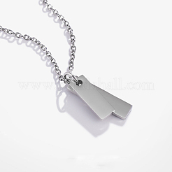 Colliers à pendentif double rectangle vierge en acier inoxydable 304 avec chaîne câble&nbsp;FS-WG7A741-01