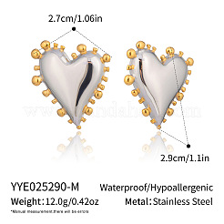 Boucles d'oreilles à tige en forme de cœur bicolore en acier inoxydable 304&nbsp;UK5889-2