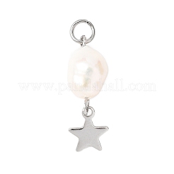 3 pièce 3 styles de riz de perles d'eau douce de culture naturelle avec pendentifs en forme d'éclair en forme d'étoile de lune en acier inoxydable 304&nbsp;PALLOY-JF04583-02
