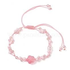 Perline di vetro rosa e braccialetti di perline di vetro intrecciate&nbsp;BJEW-MZ00313