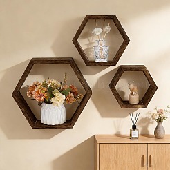 3 pz 3 stili di decorazioni per espositori di fiori esagonali in legno&nbsp;ODIS-WH0038-324