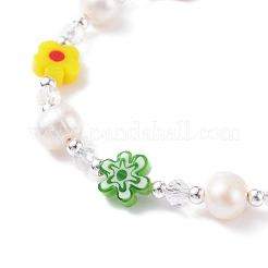 Bracciale fatto a mano con perline in vetro millefiori e perle naturali&nbsp;BJEW-TA00053