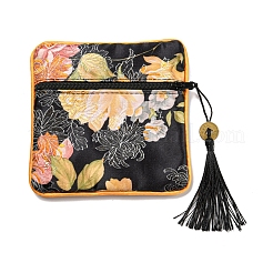 Aufbewahrungsbeutel für Schmuck aus Stoff im chinesischen Stil mit Blumenmuster und Reißverschluss&nbsp;LS-AJEW-D063-01A