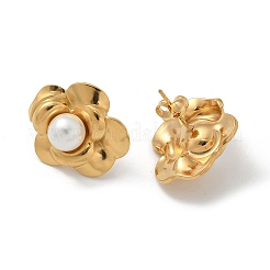 Orecchini a bottone in acciaio inossidabile 304 con perle finte abs per donna&nbsp;STAS-Z117-05G