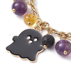 Braccialetti con ciondoli in pietra lavica naturale e vetro di Halloween&nbsp;BJEW-TA00475