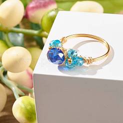 Anello per dito con perline di vetro sfaccettato placcato&nbsp;RJEW-TA00014-04