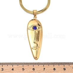 Collane con ciondolo a forma di volto umano in acciaio inossidabile 304 con strass blu capri per donna&nbsp;NJEW-K303-01B-G