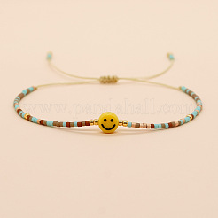 Bracelets tressés en perles de verre à motif visage souriant pour femmes&nbsp;EQ4950-3