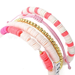 5 pièces 5 styles en argile polymère heishi et mot amour ensemble de bracelets extensibles en perles&nbsp;BJEW-TA00297