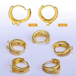 10 pièces de boucles d'oreilles créoles en laiton micro pavées de zircone cubique claire&nbsp;ZIRC-SZ0005-17