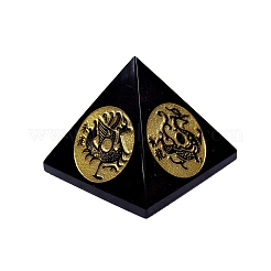 Pyramide d'obsidienne naturelle avec figurines de bêtes mythiques&nbsp;PW-WG94436-01