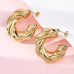 Boucles d'oreilles à tige torsadées en forme de C en acier inoxydable 304 pour femmes&nbsp;LS-EJEW-A125-04G