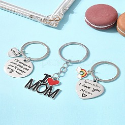 1 porte-clés plat rond/losange/rectangle en acier inoxydable 201 pour cadeau de fête des mères avec mot&nbsp;KEYC-FS0001-10