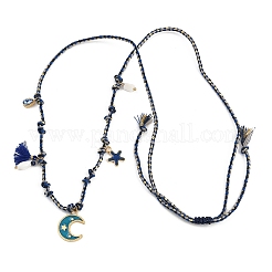 304 Edelstahl blau Emaille Mond Anhänger Baumwollkordel verstellbare Halsketten&nbsp;NJEW-C093-04G